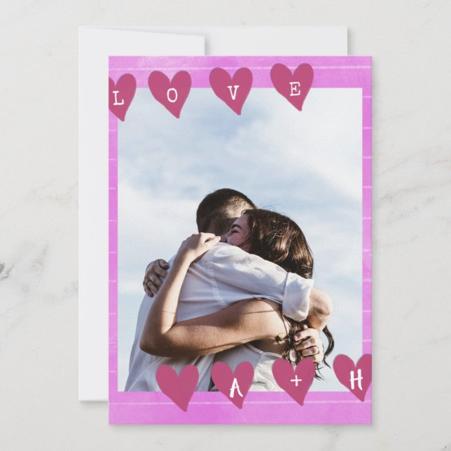 Rosa Scrapbook Photo Valentine Day Card Julkort (Framsida)
