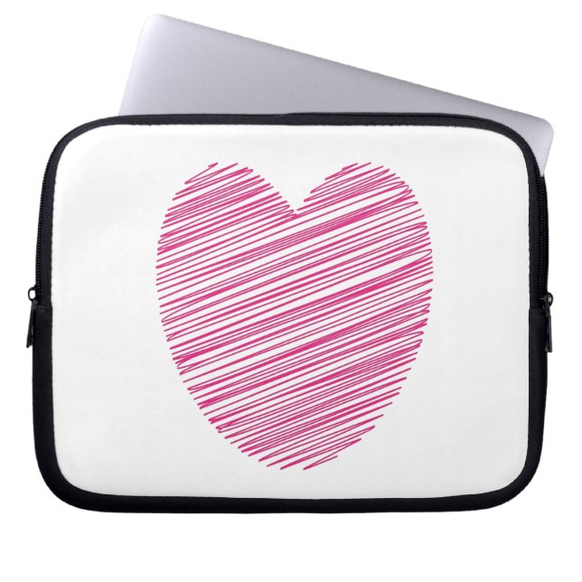 Rosa Scribble Heart Laptop Fodral (Framsidan)