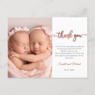 Rosa Script Girl Twillingars Baby Photo Tack Vykort