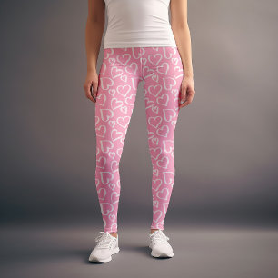 Rosa Script Hearts Mönster Leggings