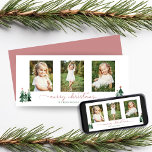 Rosa Script Julgranar 3-foto Julkort<br><div class="desc">Cute,  Modern men ändå rustisk julfotoport med vackra små skogar av rustiskt Julgranar och God jul i modern Helgdag och helgdag. Lägg till tre av dina favoritfoton och en anpassningsbar hälsning för perfektens helgdag kort! Kontakta oss på cedarandstring@gmail.com om du behöver hjälp med design eller matchande produkter</div>