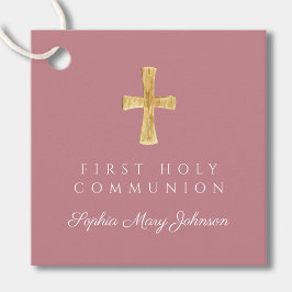 Rosa Script Kor Girl First Communion Gåvor Etiketter