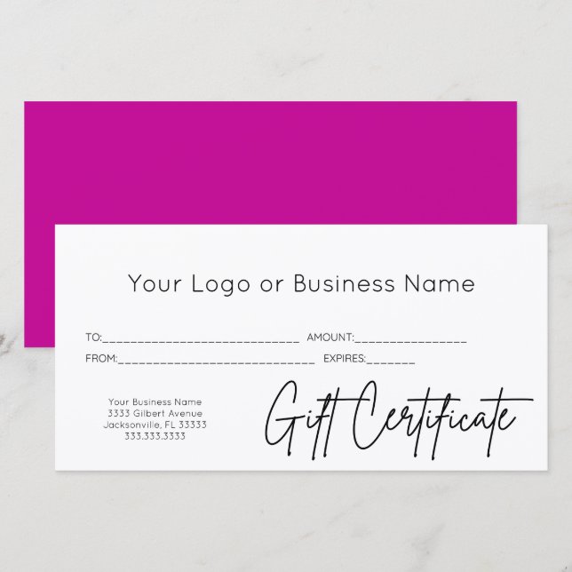 Rosa Script Logotyp Business Gift Certificate (Fram/baksida)