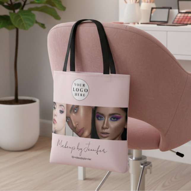  Rosa Script Logotyp Photo Makeup Studio Tygkasse (Skapare uppladdad)