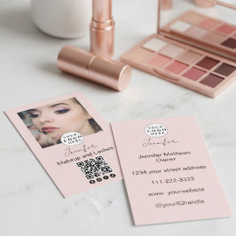 Rosa Script-Logotyp QR-kod FotoMakeup Visitkort
