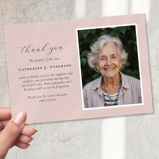 Rosa Script Photo Sympathy Funeral Memorial Tack Kort (Skapare uppladdad)