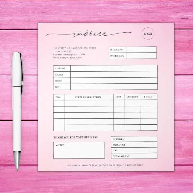 Rosa Script Small Business Sales Invoice Anteckningsblock (Skapare uppladdad)