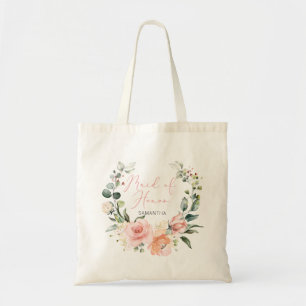 Rosa Script Watercolor Blommigt Wand Maid of honor Tygkasse