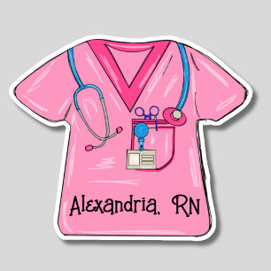 Rosa Scrubs Nurse Monogram Watersecure Klistermärken