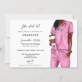 Rosa Scrubs Nurse Photo Hon gjorde det Studenten Inbjudningar
