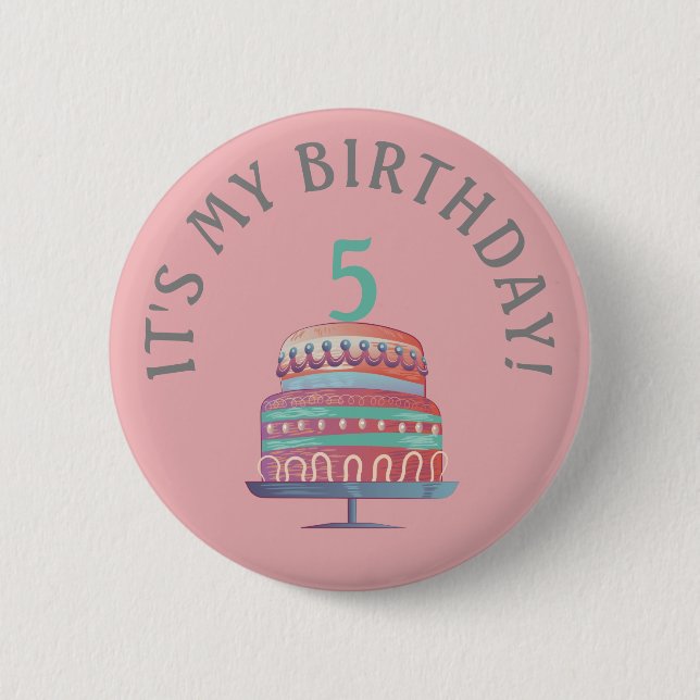 Rosa Sea Foam Grönt Birthday Cake Age Button Knapp (Framsida)