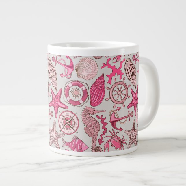 Rosa Sea Mönster Jumbo Mugg (Framsida höger)
