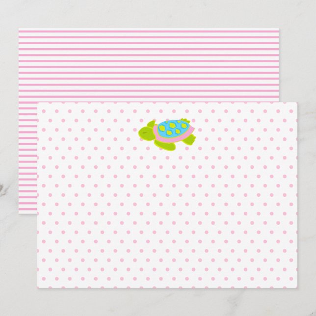 Rosa Sea Turtle Note Card Stationery Kort (Fram/baksida)