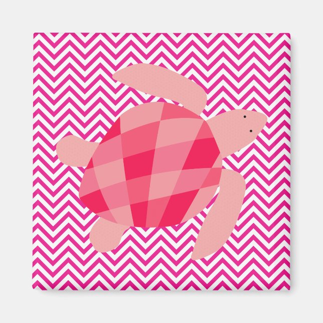 Rosa Sea Turtle on Rosa Chevron Rand Magnet (Framsidan)