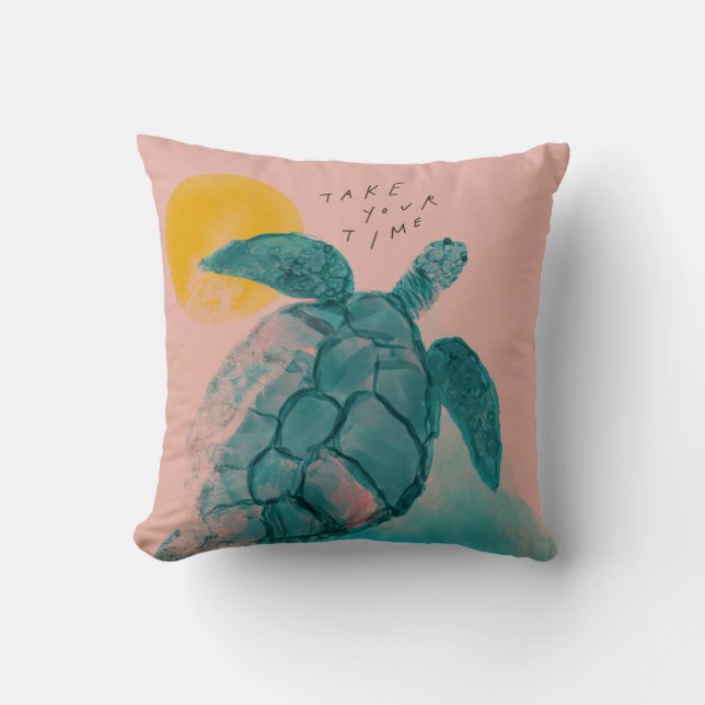 Rosa Sea Turtle Painting Kudde (Framsida)