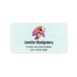Rosa Sea Turtle Whimsical & Cute Adressetikett