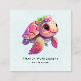Rosa Sea Turtle Whimsical & Cute Fyrkantigt Visitkort