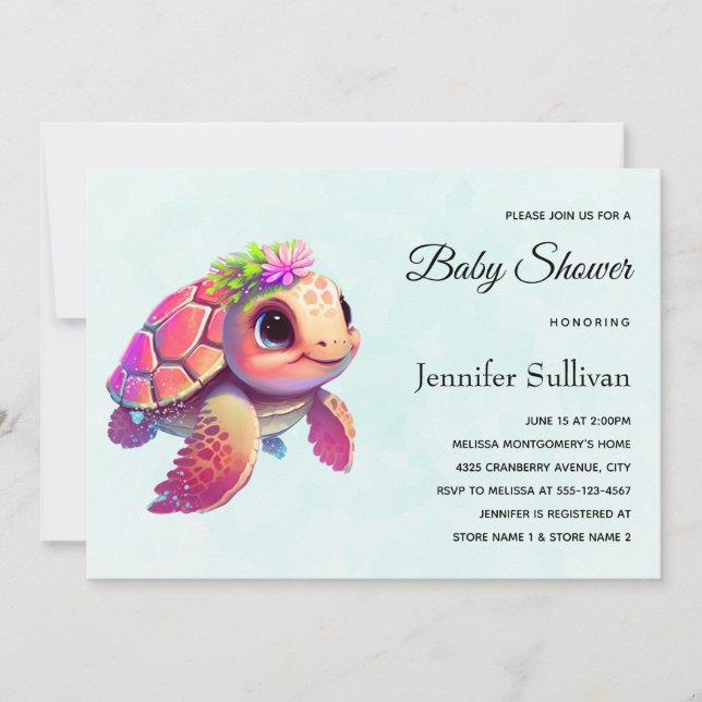 Rosa Sea Turtle Whimsical & Cute Inbjudningar (Framsida)