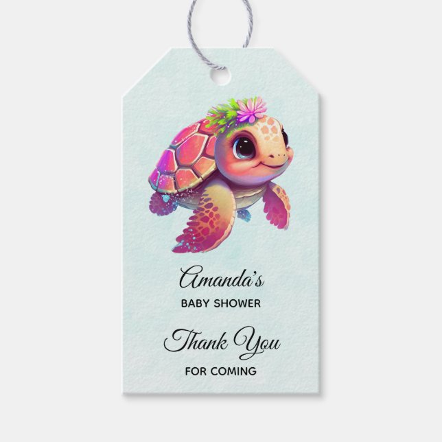 Rosa Sea Turtle Whimsical & Cute Party Tack Presentetikett (Framsidan)