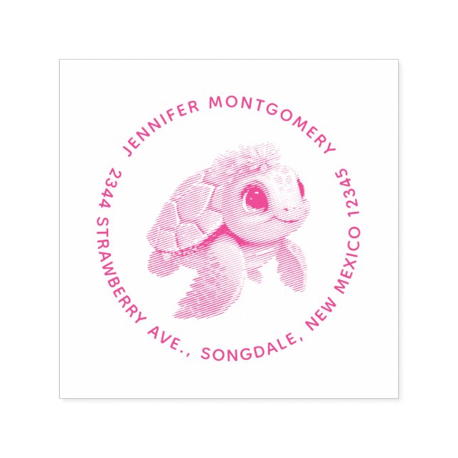 Rosa Sea Turtle Whimsical & Cute Självfärgande Stämpel (Design)