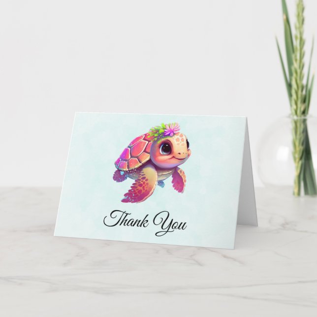 Rosa Sea Turtle Whimsical & Cute Tack Kort (Framsida)