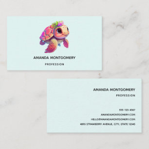Rosa Sea Turtle Whimsical & Cute Visitkort