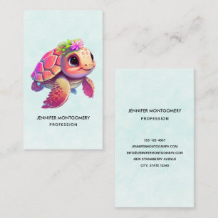 Rosa Sea Turtle Whimsical & Cute Visitkort