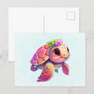 Rosa Sea Turtle Whimsical & Cute Vykort
