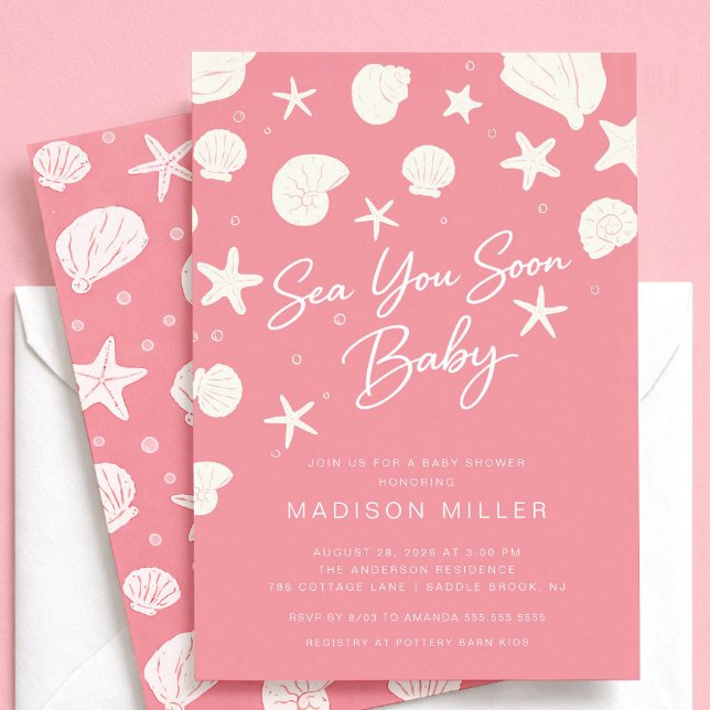 Rosa Sea You Soon Baby Shower Inbjudan (Skapare uppladdad)