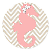 Rosa Seahorse Beach Theter Baby Shower Sticker