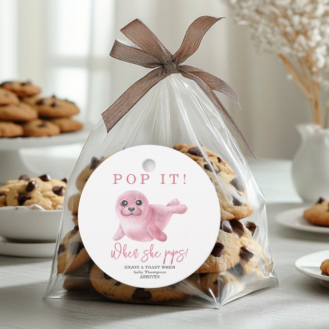 Rosa Seal! När hon poppar! Gåvor Etiketter (Skapare uppladdad)