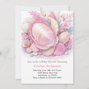 Rosa Seashell Äventyr Seashore Girl Baby Shower Inbjudningar