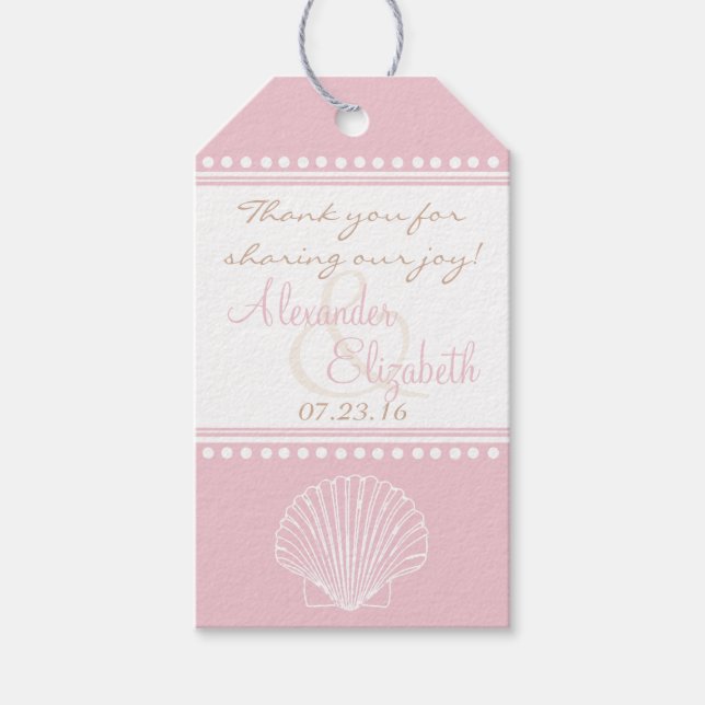 Rosa Seashell Beach Wedding Guest Favor Tack- Presentetikett (Framsidan)