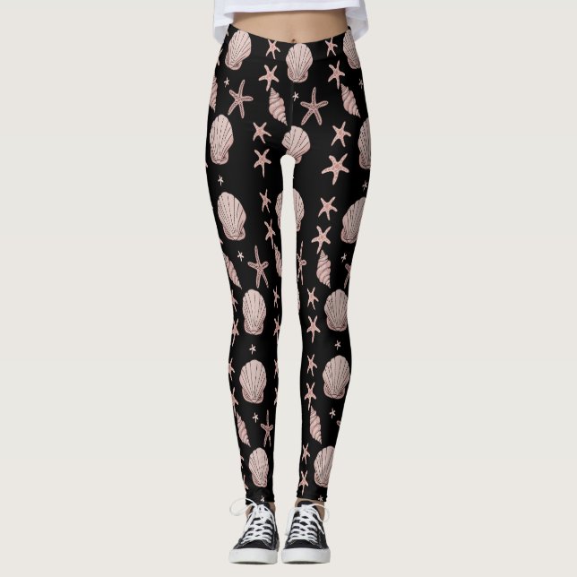 Rosa Seashell Mönster - Beach Vibes Sommardesign Leggings (Framsida)