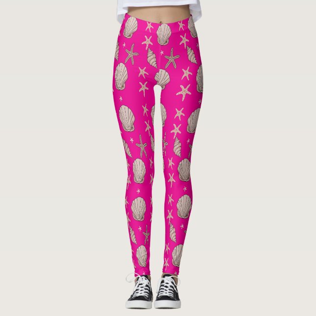 Rosa Seashell Mönster - Beach Vibes Sommardesign Leggings (Framsida)