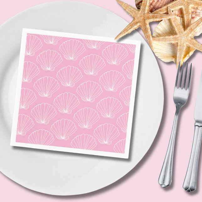 Rosa Seashell Oceanen Pappersservett (Pink scallop seashell paper napkin, perfect for summer bbq's at the beach or parties & celebrations.)