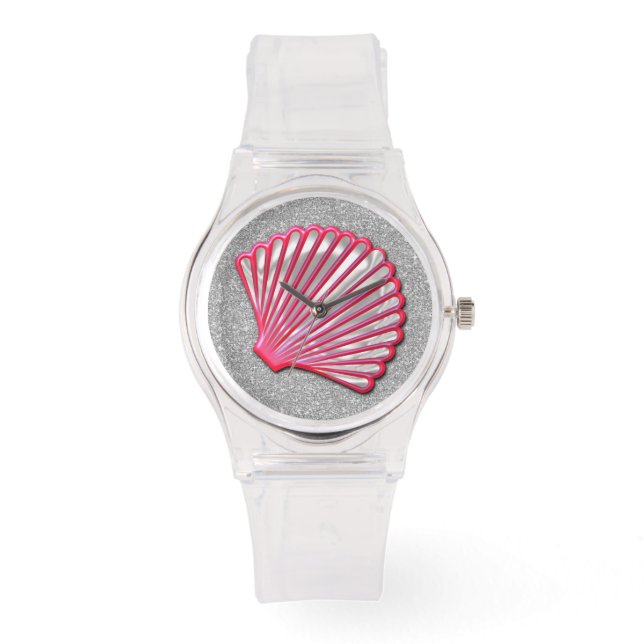 Rosa Seashell Silver Faux Glitter Armbandsur (Framsida)