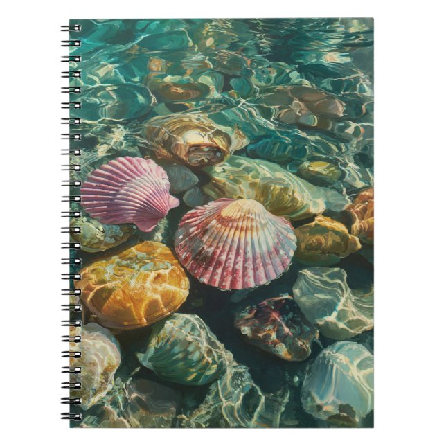 Rosa Seashells Rensa Ocean Notebook Anteckningsbok (Framsidan)