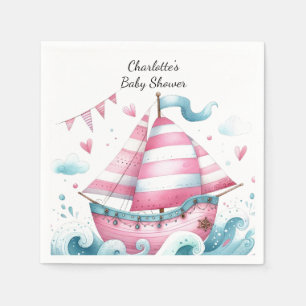 Rosa segelbåt nautiska baby shower pappersservette pappersservett