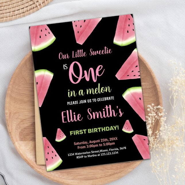 Rosa Seges Grönt Watermelon Birthday-inbjudan Inbjudningar (Pink Slices Green Watermelon Birthday Invitations)
