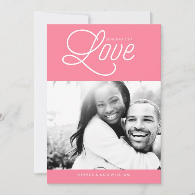 Rosa "Sending our Kärlek" Alla hjärtans dagfoto Julkort (Framsida)