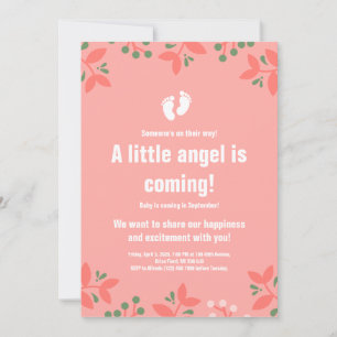 Rosa September Girl Feet Blommigt Baby Shower Inbjudningar