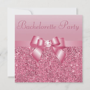 Rosa Sequins, Bow & Diamond Bachelorette Party Inbjudningar