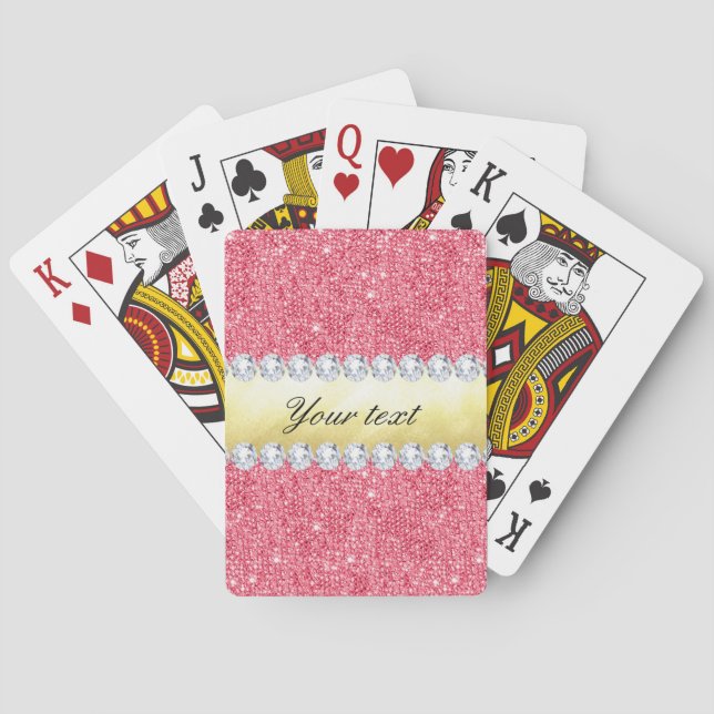 Rosa Sequinsguld omkullkastar och diamanter Spel Kort (Baksidan)