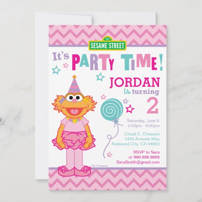 Rosa Sesame Street Zoe Birthday Inbjudningar (Framsida)