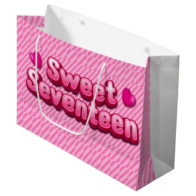 Rosa Seventeen Large Gift Bag (There are two pink hearts, one on either side of the words. The bag has white handles.)