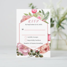 Rosa sexkantig akvarell blommande bröllop OSA kort