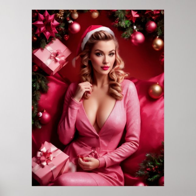 Rosa Sexy Jul Pinup Dam Poster (Framsidan)