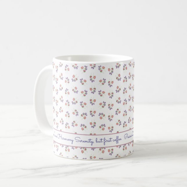 Rosa Shabby Chic Anpassad Satsning Söta Ärter Kaffemugg (Framsida vänster)