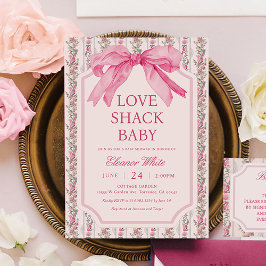 Rosa Shabby chic Kärlek Shack-babyskor Inbjudningar